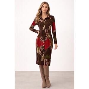 "I Am" Alberto Makali Abstract Print Knit Shirt Dress | Size 6 | NWT-Boho Chic